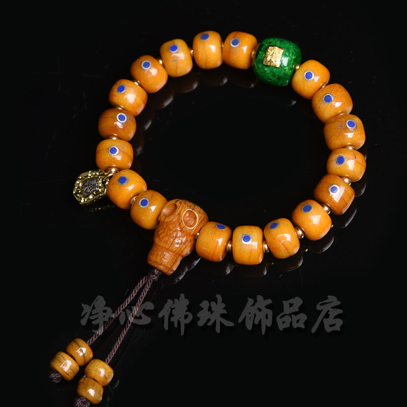 EverestArtstudios Bone Inlaid Bead Agate Dzi-Style Charm Bracelet