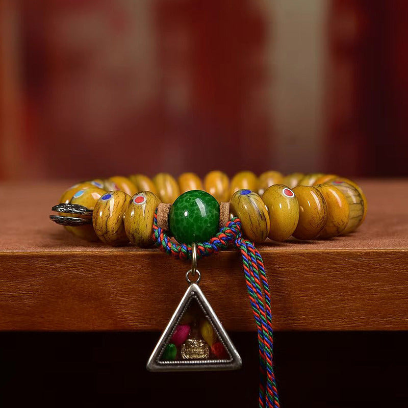 EverestArtstudios Yak Bone Disc Bead Multicolor Inlay Bracelet