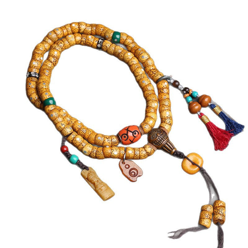 EverestArtstudios Xingyue Bodhi 108-Bead Mala with Bone and Safety Ring Accents