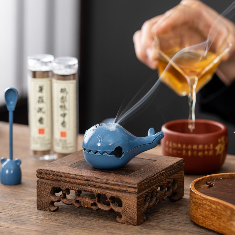Blue whale small incense burner incense seal tool small auspicious cloud disc incense burner creative aromatherapy burner multi-functional incense burner tea ceremony ornament