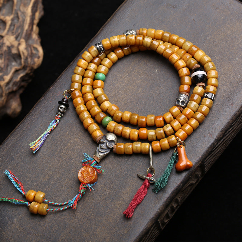 Tibetan return yak bone bucket beads 108 Buddha beads plate play beaded agate line beads dzi beads copper Gawu box accessories
