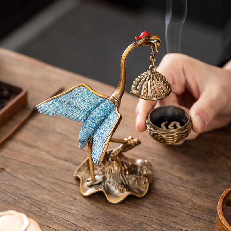 Douyin popular crane hanging stove antique ornament household indoor small auspicious cloud sandalwood tea ceremony incense Chinese aromatherapy stove