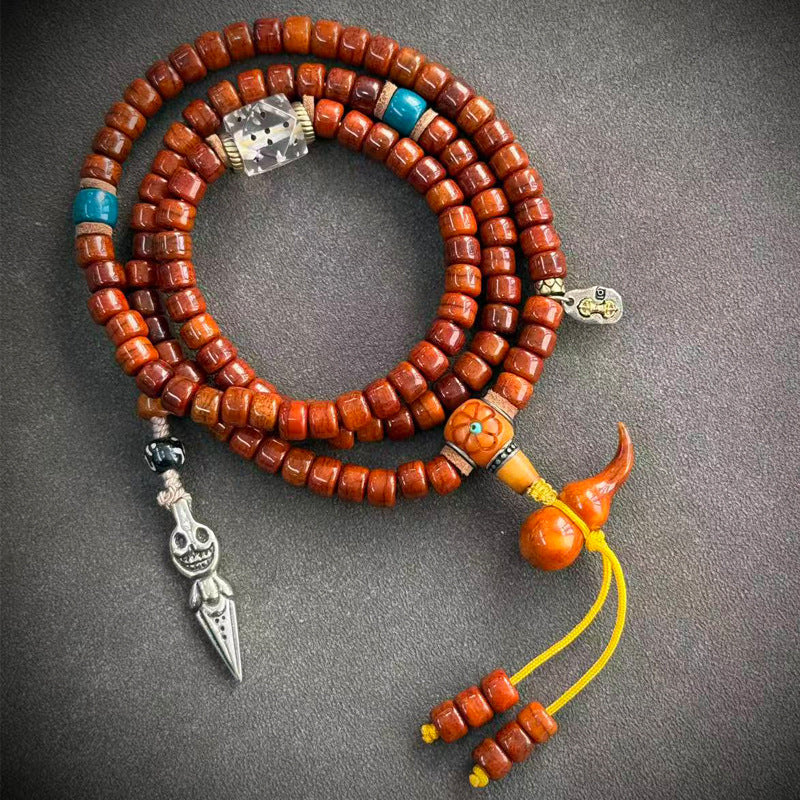 EverestArtstudios Tibetan Vintage Yak Bone 108-Bead Mala with Agate and Glass Accents