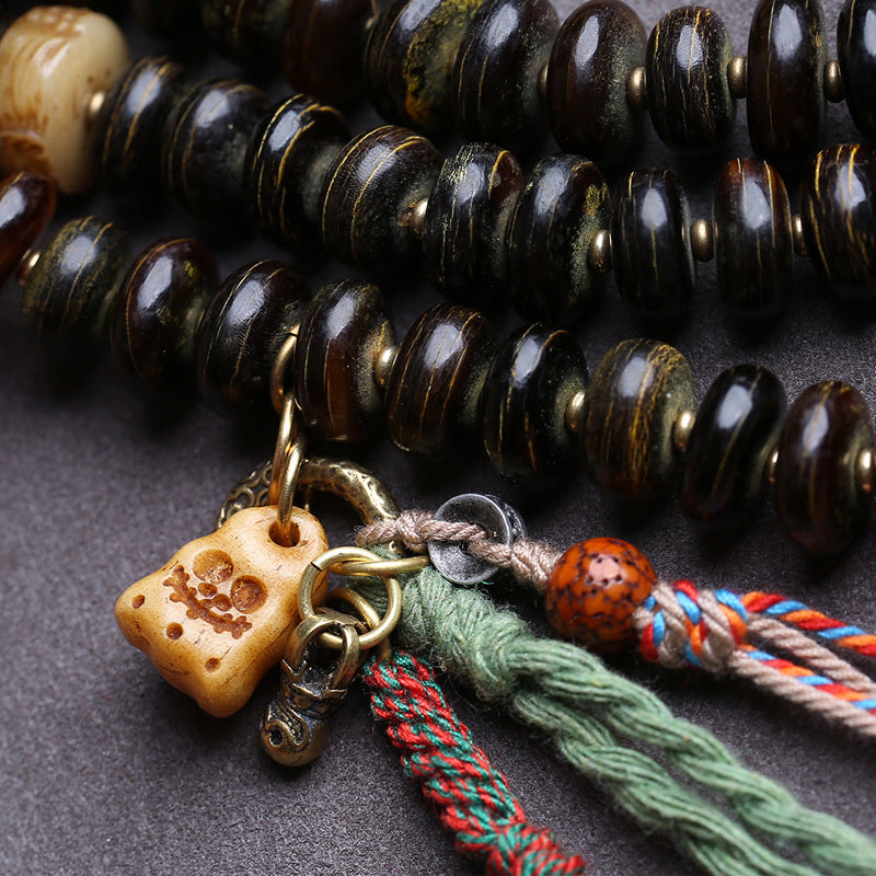 108 Buddha beads in Tibetan area, bamboo silk pattern, Tibetan reflux bone, big black sky sandalwood tee glazed accessories