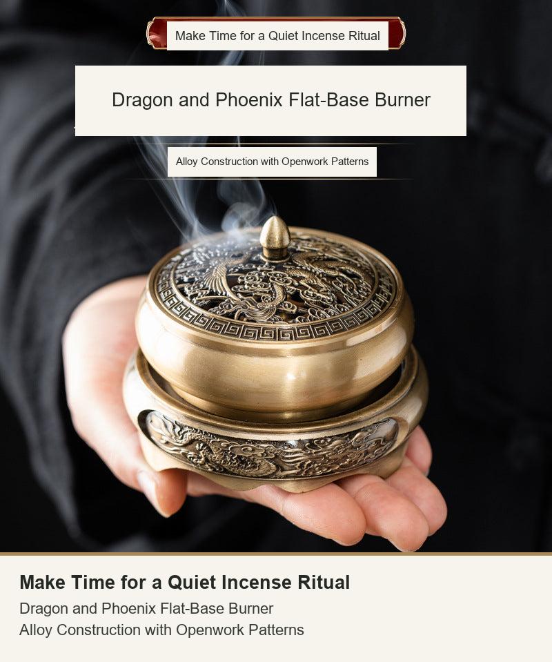 Colección de incensarios de loto, dragón y fénix de base plana