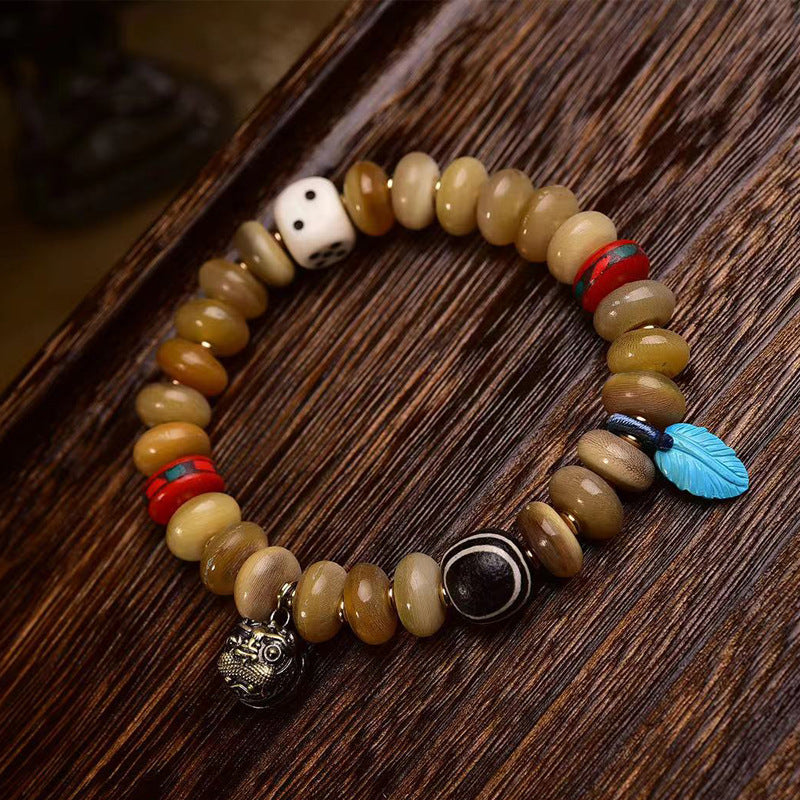 EverestArtstudios Antler Accent Agate Dzi-Style Beaded Bracelet