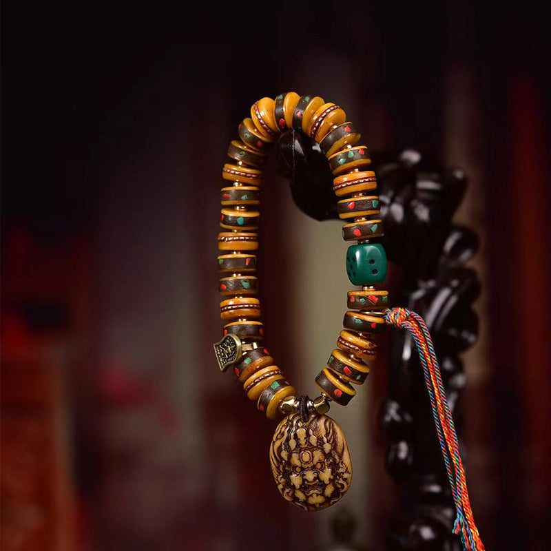 EverestArtstudios Camel Bone Disc Bead Copper Inlay Bracelet