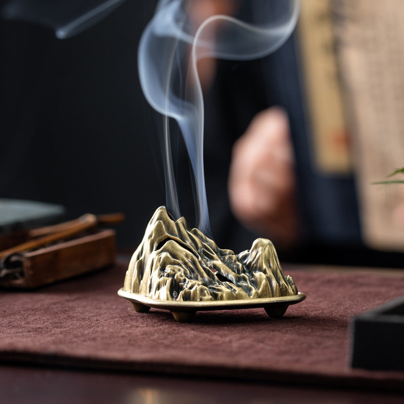 Green Water Jinshan Chinese Incense Burner Creative Rockery Decoration Small Ornament Zen Study Tea Room Mountain Peak Landscape Ornament