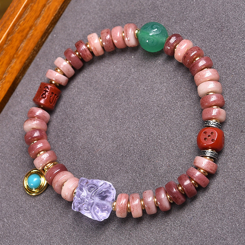 EverestArtstudios Camel Bone Plum Disc Bead Bracelet