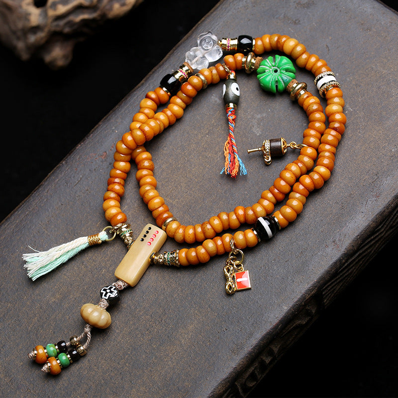 Tibetan return bone large intestine beads 108 Buddha beads neck hanging Tibetan Wenwan Croxin camel bone agate accessories