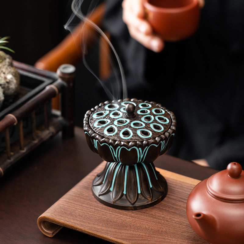 Baolian lantern lotus Zen copper alloy antique plate incense burner household indoor sandalwood aromatherapy stove plate incense burner ornament