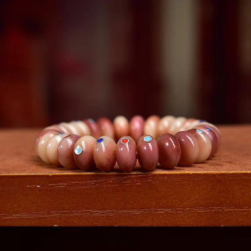 EverestArtstudios Camel Bone Blush Disc Bead Inlay Bracelet