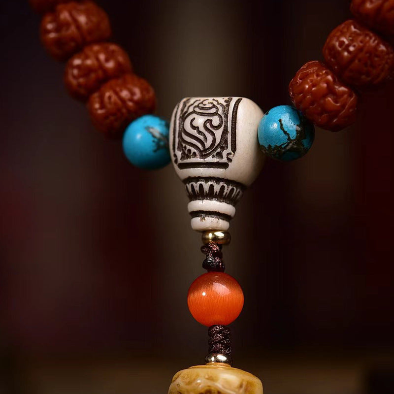 EverestArtstudios Tibetan Double-Dragon Five-Petal Rudraksha 108-Bead Mala Necklace