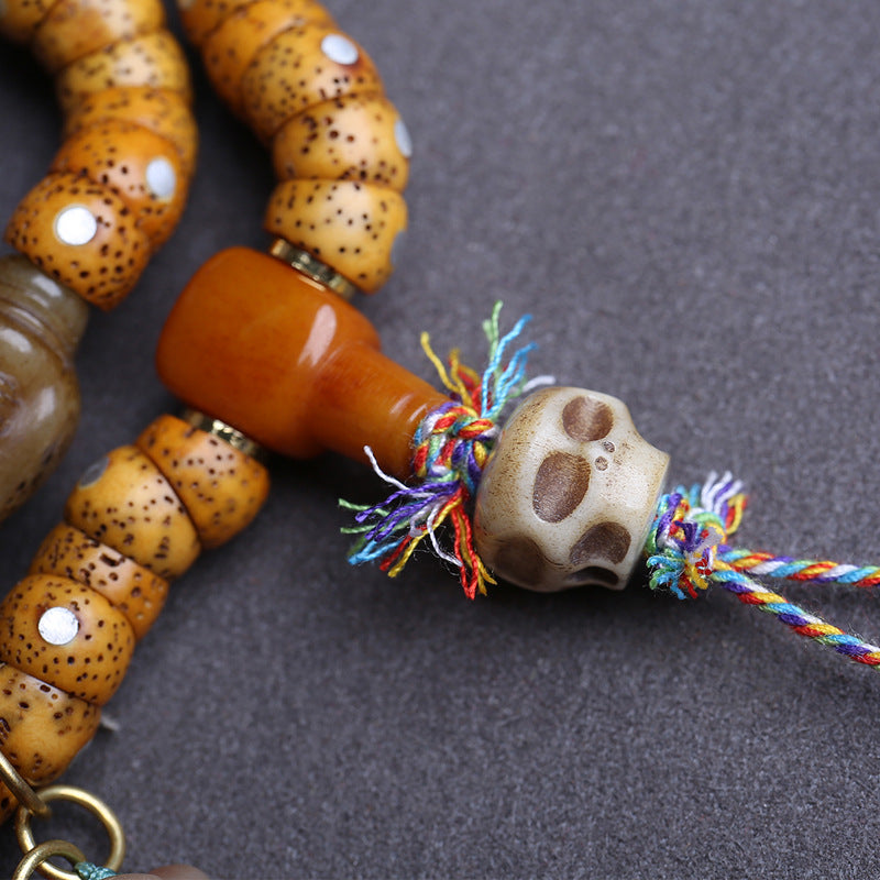 Tibetan Wenwan Xingyue Bodhi Son 108 Buddha Beads, Rosary Beads, Old Material Yak Bone Tee Red Agate Accessories