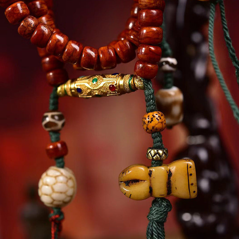 EverestArtstudios Tibetan Yak Bone Barrel-Bead 108-Bead Mala with Copper Clip