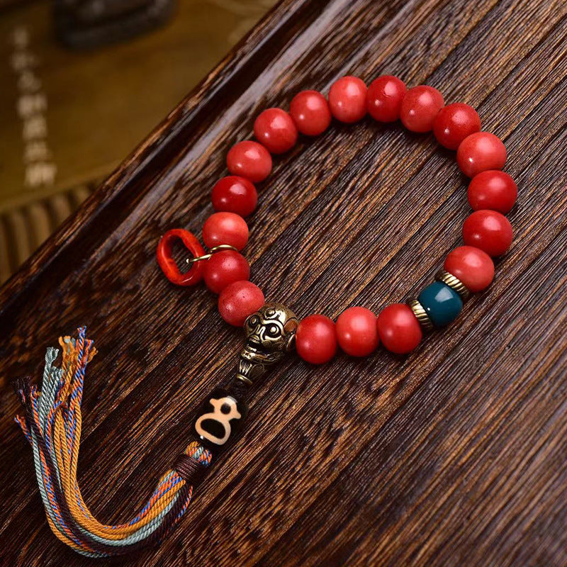 EverestArtstudios Camel Bone Crimson Rounded Bead Bracelet