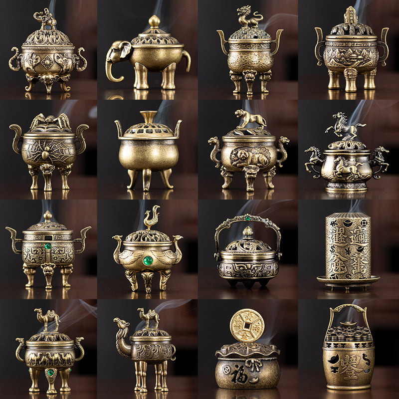 New Phoenix Kirin Three-legged Furnace Tianyuan Ding Furnace Xiaoxiangyun Sticky Powder Sandalwood Aromatherapy Furnace Alloy Incense Furnace Ornament