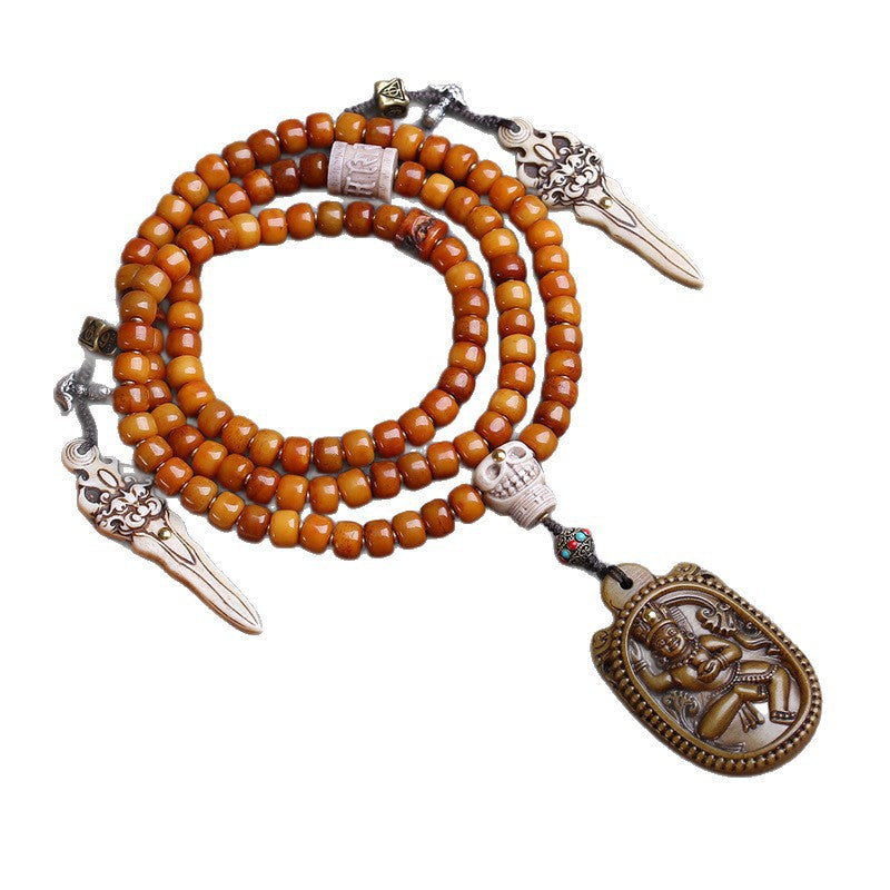 Tibetan return yak bone bucket beads 108 Buddha beads rosary beads engraving diamond yoga mother pendant camel bone accessories