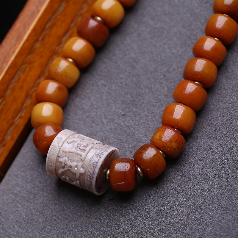Tibetan return yak bone bucket beads 108 Buddha beads rosary beads engraving diamond yoga mother pendant camel bone accessories