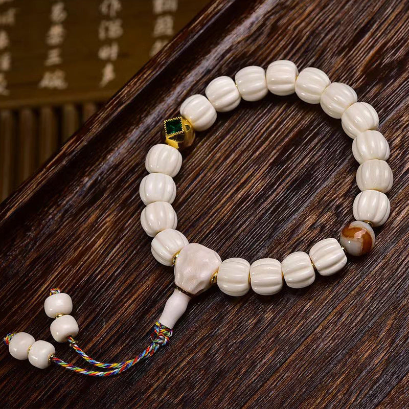 EverestArtstudios Bone Inlaid Bead Agate Dzi-Style Bracelet