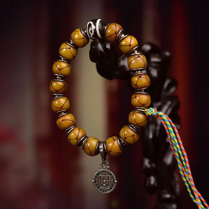 EverestArtstudios Bone Inlaid Barrel Bead Tassel Bracelet