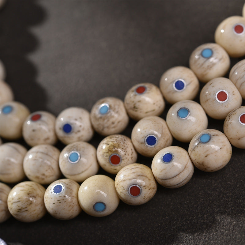 EverestArtstudios Inlaid Bone Round-Bead 108-Bead DIY Mala Strand