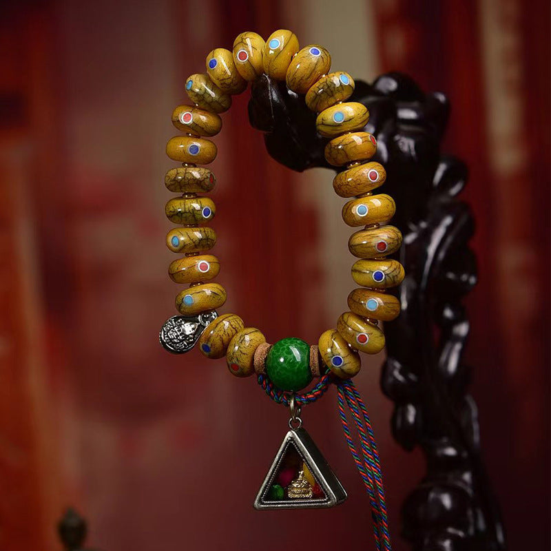 EverestArtstudios Yak Bone Disc Bead Multicolor Inlay Bracelet