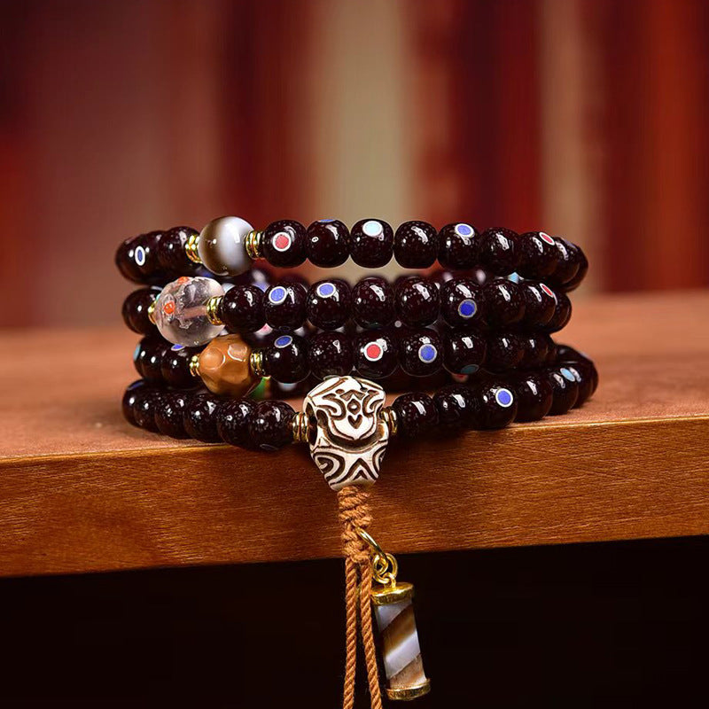 EverestArtstudios Natural Cinnabar-Finished Inlaid Xingyue Bodhi 108-Bead Mala