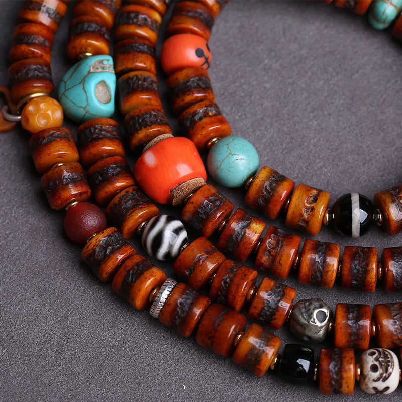 EverestArtstudios Yak Bone 108-Bead Mala with Agate and Turquoise Accents