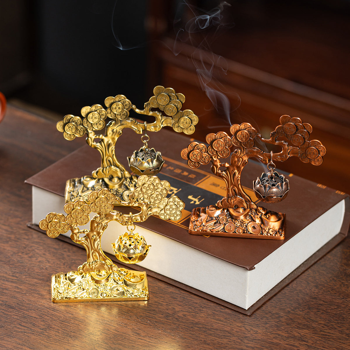 Cross-border hot sale ingot cash tree aromatherapy burner small auspicious cloud disk incense burner welcome pine hanging furnace hanging furnace creative ornament