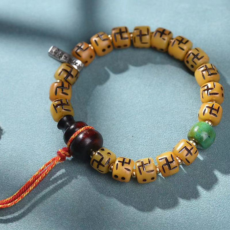 EverestArtstudios Camel Bone Auspicious Symbol Gourd Accent Bracelet