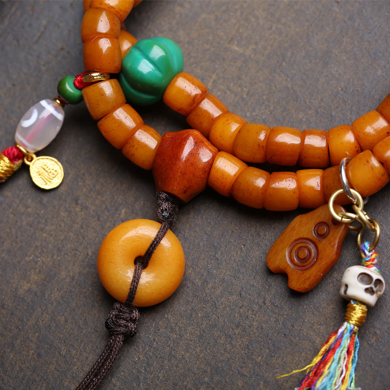 Tibetan return bone large intestine beads 108 Buddha beads male agate side hanging yak bone tee safety buckle back cloud accessories