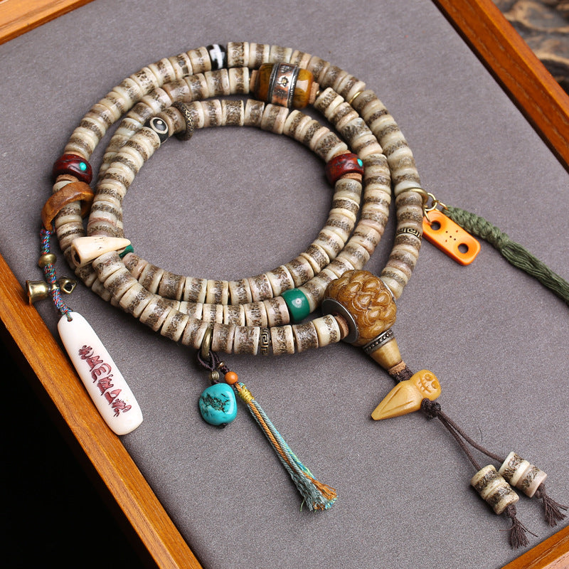 108 Buddhist beads, rosary beads, camel bone, tee gawu box, side hanging yak bone accessories.