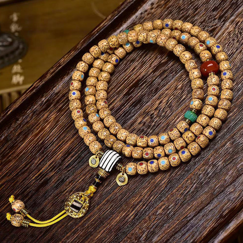 EverestArtstudios Natural Crackled Xingyue Bodhi Turquoise Agate Dzi 108-Bead Mala
