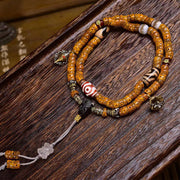 EverestArtstudios Natural Xingyue Bodhi Disc-Bead 108-Bead Mala with Agate and Dzi Accents