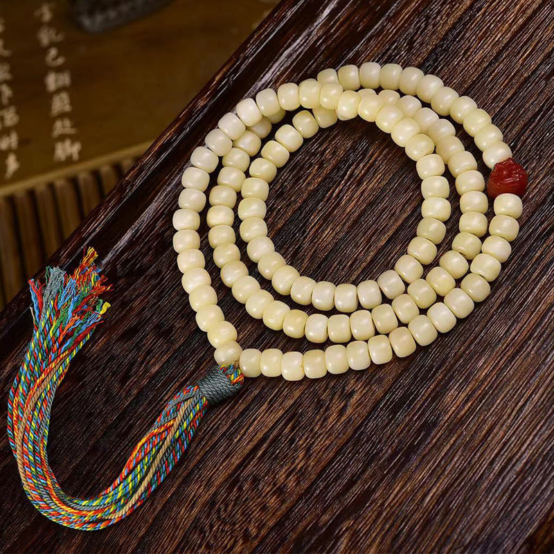 EverestArtstudios Natural Golden-Yellow Camel Bone Barrel-Bead 108-Bead Mala