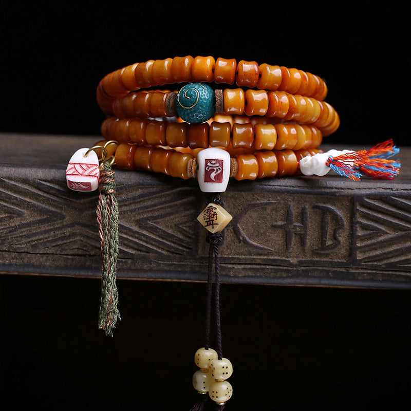 Tibetan return yak bone carving bamboo 108 Buddha beads plate playing beaded obsidian deer bone tee accessories