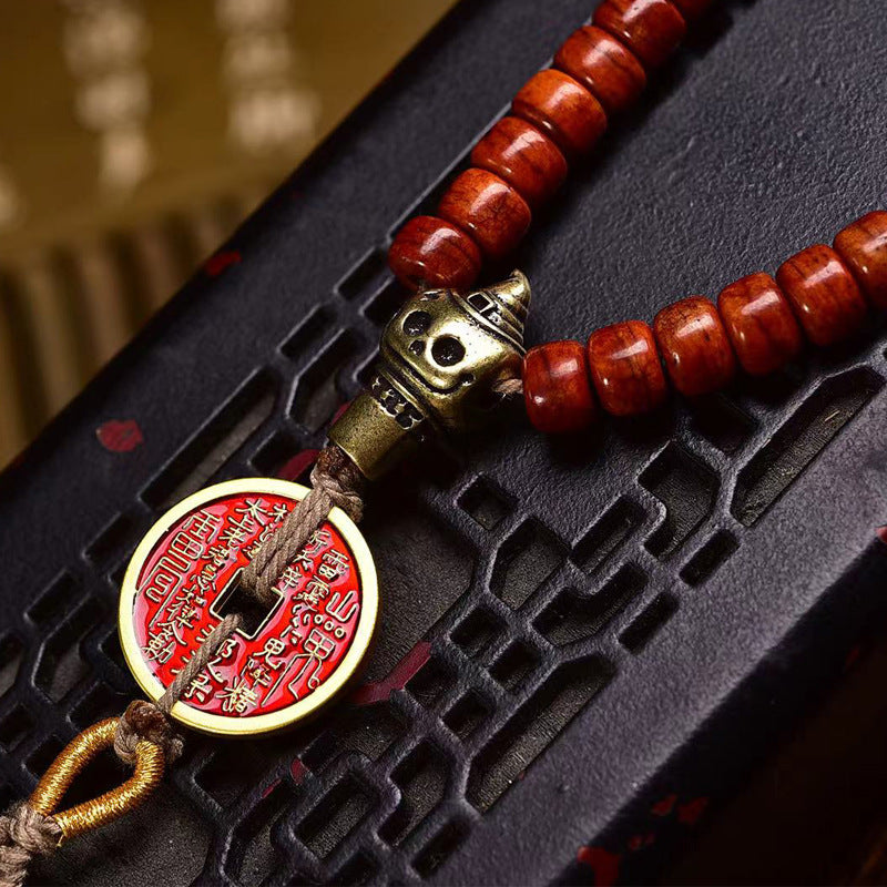 EverestArtstudios Tibetan Vintage Bone 108-Bead Mala with Mountain Ghost Coin