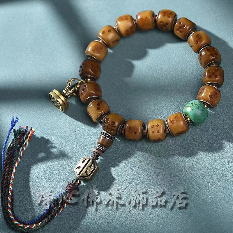 EverestArtstudios Camel Bone Dice Bead Tassel Bracelet