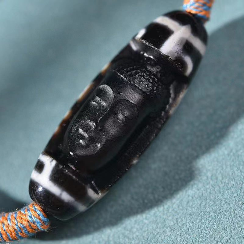 EverestArtstudios Medicine Motif Agate Dzi-Style Woven Bracelet