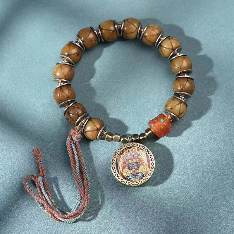 EverestArtstudios Camel Bone Engraved Bead Thangka Charm Bracelet
