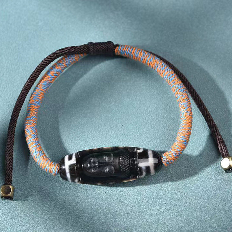 EverestArtstudios Medicine Motif Agate Dzi-Style Woven Bracelet