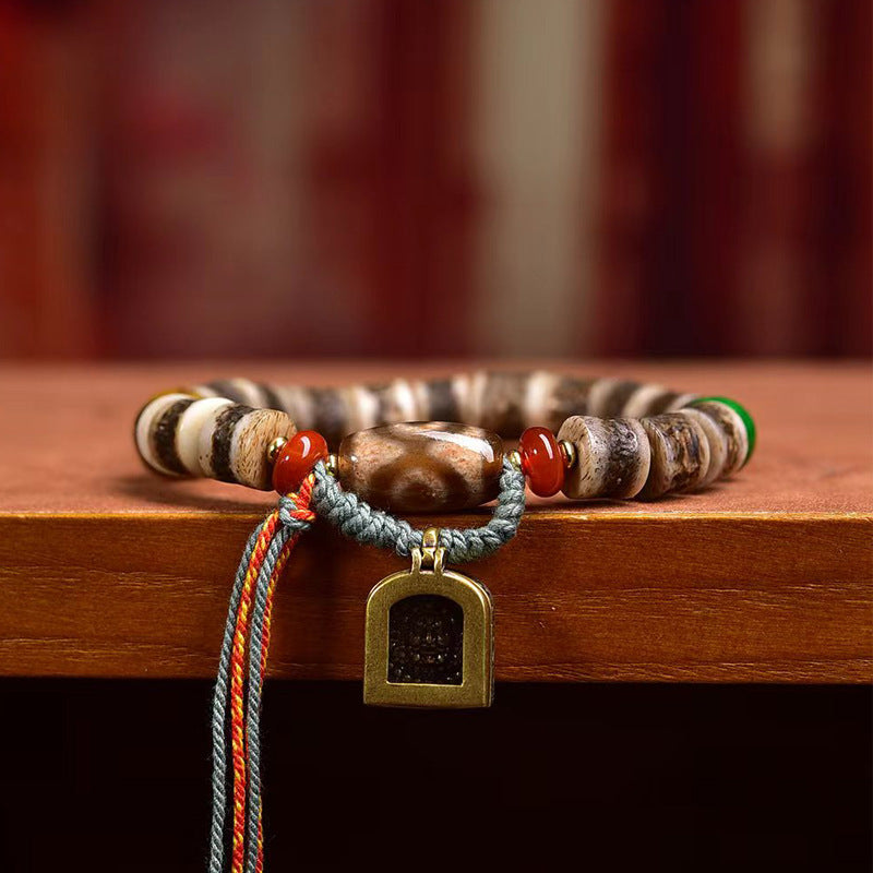 EverestArtstudios Bone Barrel Bead Agate Dzi-Style Bracelet