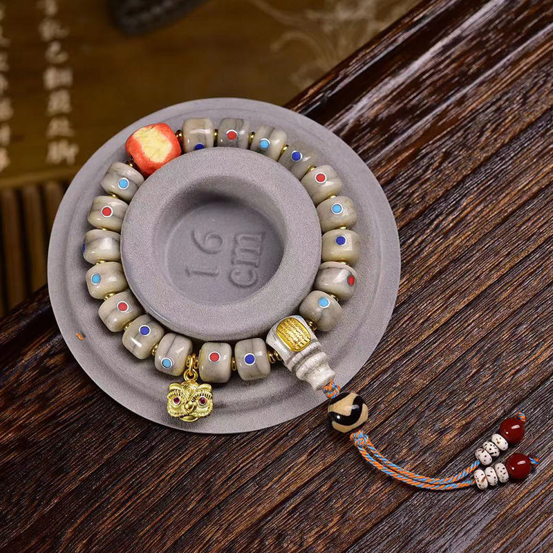 EverestArtstudios Camel Bone Multicolor Inlay Thangka Charm Bracelet