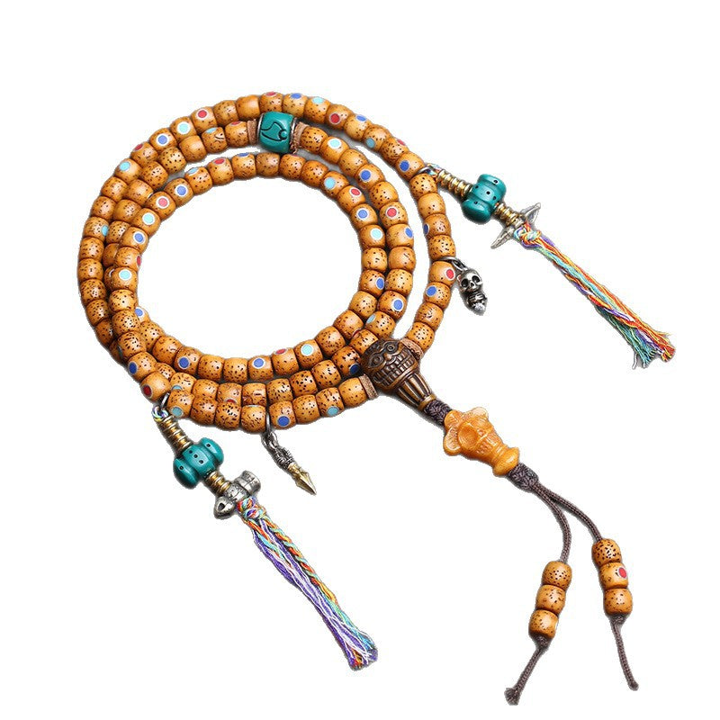 Natural Duobao inlaid Star Moon Bodhi seeds 108 Buddha beads rosary beads open piece old material return bone tee copper accessories