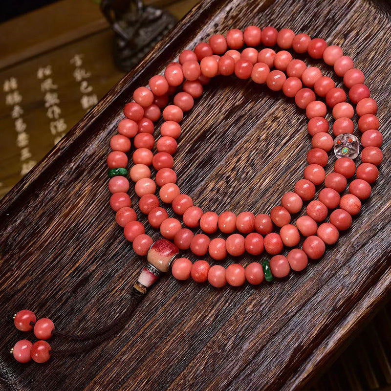 EverestArtstudios Natural Full-Blood Camel Bone 108-Bead Mala with Glass and Bone Guru Bead