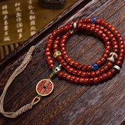 EverestArtstudios Tibetan Vintage Bone 108-Bead Mala with Mountain Ghost Coin