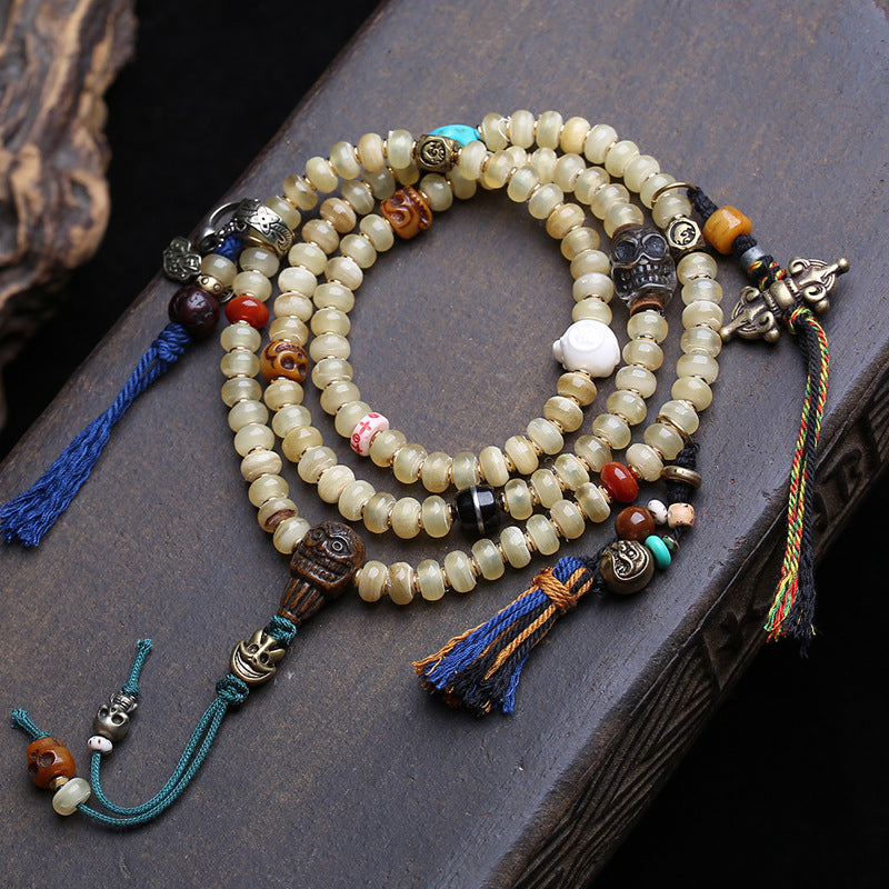 108 Buddha Beads, Rosary Beads, Bamboo Silk Pattern Material, Corpse Dolin Copper, Adai Tassel Side Hanging Accessories in Tibetan Area