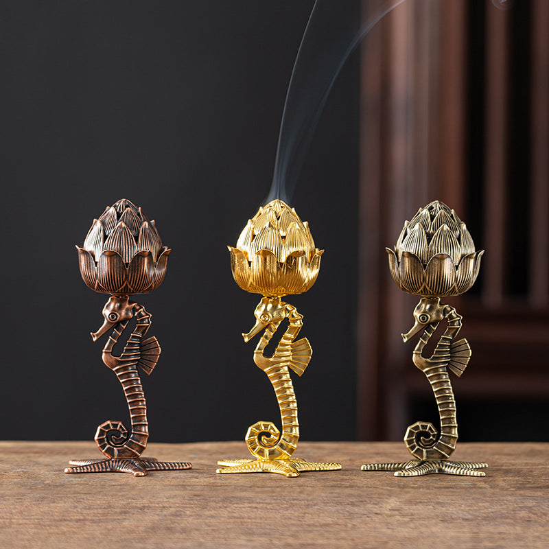 Creative lotus incense burner sandalwood small auspicious cloud aromatherapy burner hippocampus lotus incense burner tea ceremony tabletop ornament plate incense burner