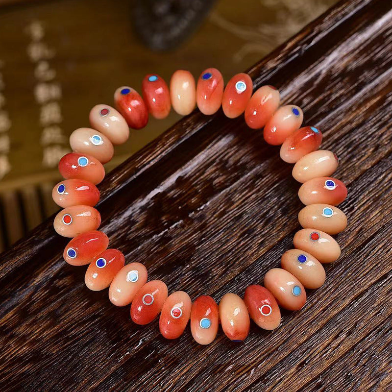 EverestArtstudios Camel Bone Blush Disc Bead Inlay Bracelet